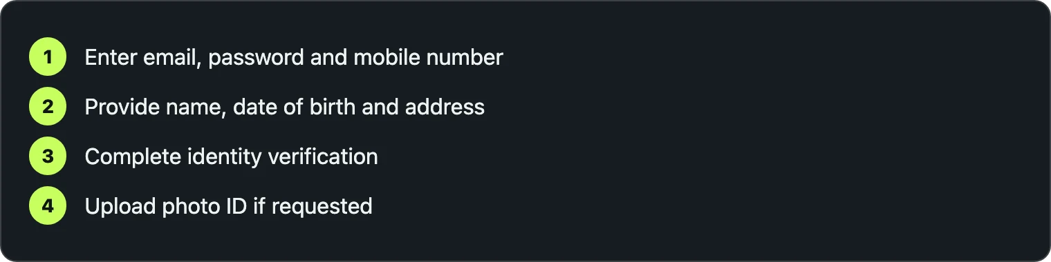 Four steps for mobile account registration