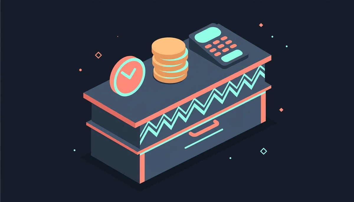 Isometric casino cashier desk with clock and coins